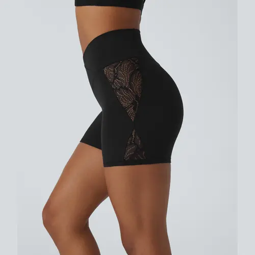 Halara Softlyzero High Waisted Crossover Contrast Lace Back Pocket Yoga Biker Shorts 5''-UPF50+ #BackToSchool