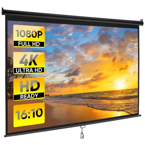 Segawe 100in 16:10 HD Projector Screen - Adjustable, Auto-Lock, Manual Op, 160° Wide Viewing Angle, Audio, Lanyard, Portable, Black - for Home Theater, Schools, Indoor Outdoor Use,sohochic
