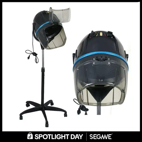 Segawe Professional Standing Hooded Bonnet Hair Dryer - 1300W Powerful Corded Hair Blower, Stainless Steel Stand-Up Floor Unit with Rotary Design, Adjustable Variable Temp for Smooth Moisturizing Drying (Black), Treatment,sohochic