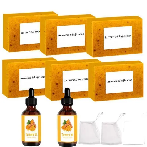 Scented Natural Turmeric Body Care Set - 6 Soaps, 2 Essential Oils, 2 Soap Savers, Daily Shower Products for Men & Women,sohochic