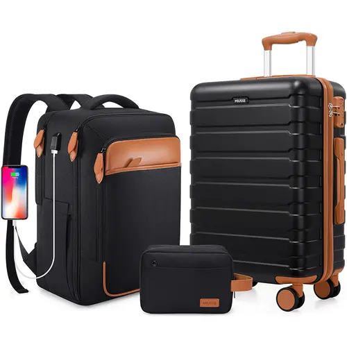 Miusse 3-Piece Lightweight ABS Hardshell Luggage Set - Airline Approved Carry On Luggage with 4 Wheels 360 Rotation, YKK Zipper, TSA Lock, Organizer & Travel Backpack for Easy Travel #Summervibes