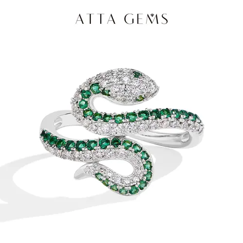 ATTAGEMS Lab-Created Moissanite Snake Ring, 925 Sterling Silver Elegant Piece - Beautiful Rings, Funky Unique Accessories, Bold Style Jewelry, Unique Gifts (R230), Elegant Ring, Unisex