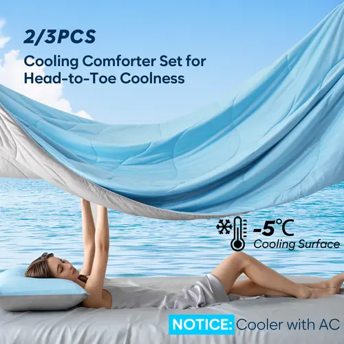 【Sohochic】DOWNCOOL 2/3PCS Cooling Comforter Set with Pillowcases Double-Sided Q-Max>0.45 Arc-Chill Duvet for Hot Sleepers Breathable Summer Quilt Lightweight Soft Comforter Set Skin Friendly Blanket#sohochic#DealsForYouDays#blackfriday