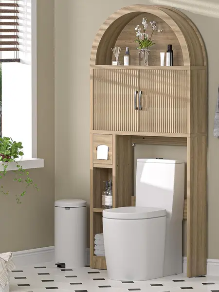 AHB Arched Over-The-Toilet Storage Cabinet - Freestanding Bathroom Room Storage Furniture-Style Non-Locking Multifunction Wall Cabinet with Doors, Adjustable Shelf, Anti-Tip Kit, Multifunction Wall Cabinets,dorm essentials,home decor,#SohoChic