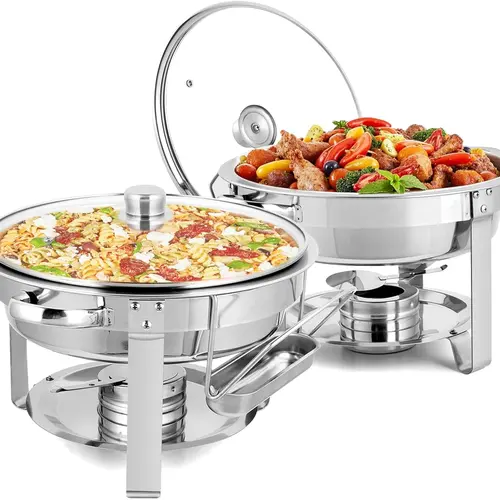 ROVSUN 5Qt 2/4/6/8 Packs Roll Top Chafing Dish Buffet Set, Stainless Steel Chafers for Catering, Rectangular Buffet Servers and Warmers Set with Glass Window for Parties, Banquet, Wedding, Full Size
