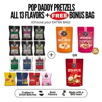 Pop Daddy Pretzels 14 Flavor Variety Pack + Free Bonus Item - Choose Dutch Apple Pie, Sour Cream & Onion, or Cooler Bag