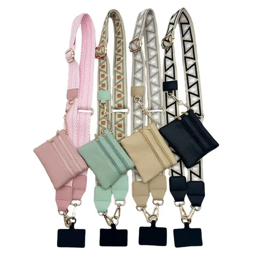 Adjustable Crossbody Smartphone Lanyard with Zippered Pouch, Clip-On Strap – Mobile/Cellphone Accessories for Hands-Free Use, Perfect for Travel, Running