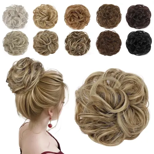 N NAYASA Women's Synthetic Curly Hair Extension Scrunchies - Heat-Resistant, Wavy, Fluffy Chignon Ponytail Extensions Hair with Elastic Band, Stretchy Updos for Daily or Party-Ready Bun,sohochic