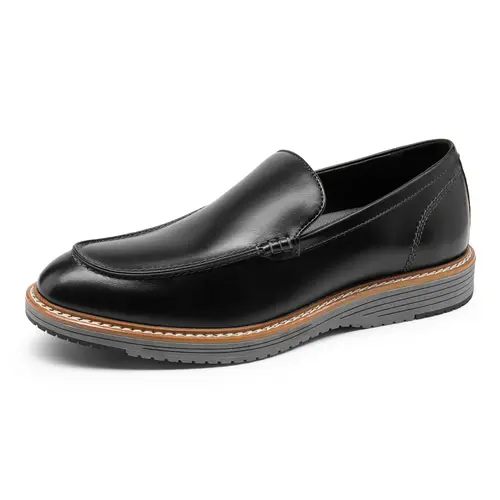 BRUNO MARC Men's Black Fashionable Casual Loafers - Classic Moc-Toe Vegan Leather Easy On & Off Slip-Ons, Cushioned Business Casual Office Footwear, Breathable Mesh, TPR Sole, EVA, Environmentally Friendly Minimalist Shoes