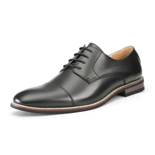 【BRUNO MARC Anniversary】 Men's Classic Plain PU Cap Toe Lace-Up Business Casual Oxfords - Breathable Vegan Footwear, Rubber Sole, Cushioned Insole Eases Walks, Comfortable Closed Office Shoes