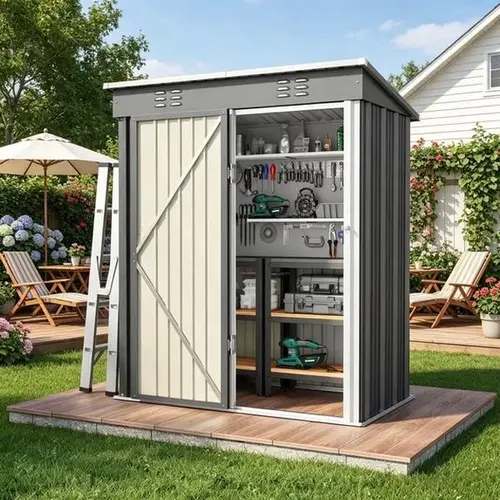 Gizoon 5'x3' Galvanized Steel Outdoor Storage Shed, Single Lockable Door, Air Vent, Ideal for Garden, Backyard (Home Improvement Garden Building)