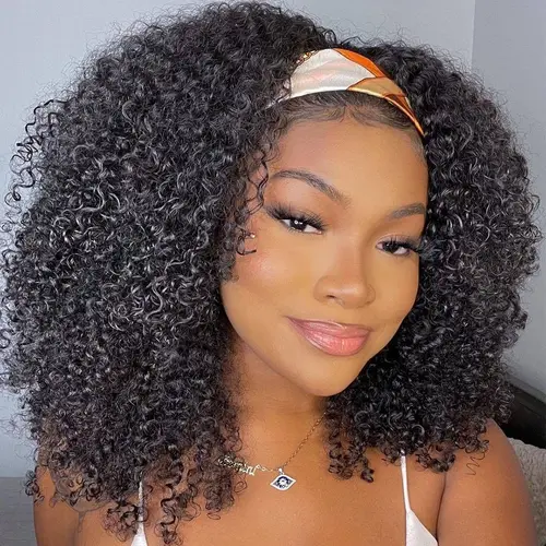 Bling Hair Headband Wig Human Hair Short Curly Wig For Women Glueless Kinky Curly Cheap Wig Fall Machine Made Non Lace Brazilian Remy Hair TikTokShopHolidayHaul