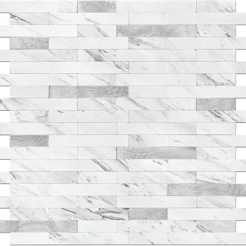 STICKGOO Peel and Stick Backsplash Tile, Stick on Backsplash for Kitchen and Bathroom, Volakas White Look PVC Mixed Metal Silver Self Adhesive Wall Tiles(10 Sheets) Decoration