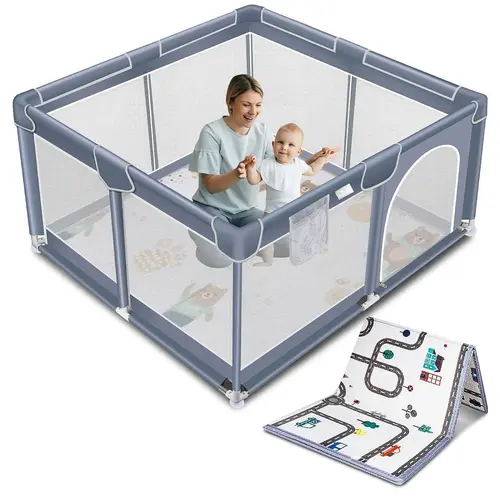 Baby Playpen with Anti-Slip Mat, Indoor&Outdoor Playard Kids Activity Center with Gate,Sturdy&Safety Baby Fence,for Infants & Toddlers