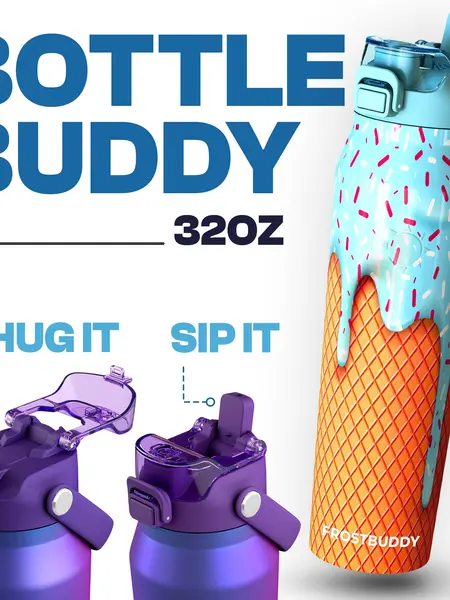 Bottle Buddy - Dual Function lid Water Bottle - Stainless Steel - Double Wall Insulated
