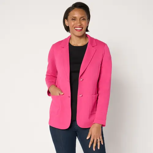 Susan Graver Weekend Marina Knit Regular Notch Collar Blazer
