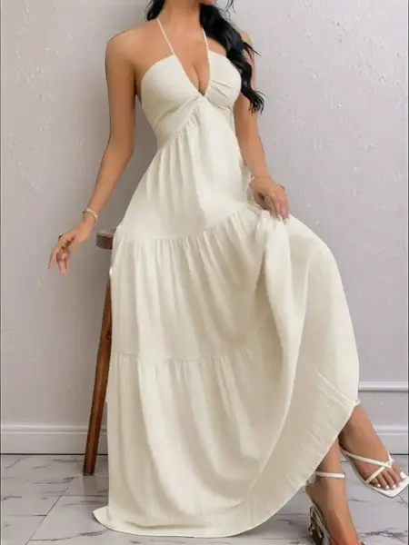 Women's Plain Dress, Summer Clothes Women, Casual Sleeveless Backless Dress for Beach Holiday Vacation, Ladies Summer Clothes, Elegance