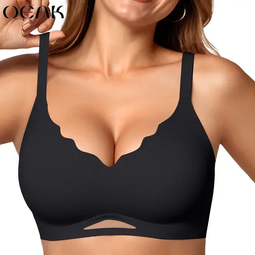 OEAK Womens Wireless Bras Push Up Bralettes No Underwire Supportive Scalloped Tshirt Jelly Bra Seamless Comfortable Everyday Bras