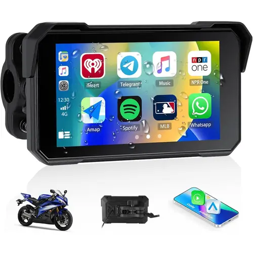 5-in Portable Motorcycle Mounted CarPlay Screen Wireless CarPlay Player - Waterproof Bluetooth Navigation, TF Port, Mounting Hardware - Ideal Gift for Malay, Polish Vehicle Owners, Touchscreen Wireless Carplay,toolupgrade