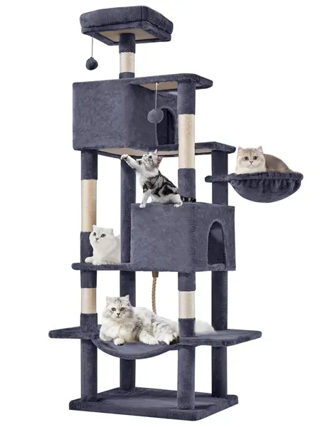 Sweetcrispy Modern 54-Inch Cat Climbing Shelf, Cascading Durable Space-Saving Cat Scratching Post, Indoor Pet Furniture with Memory Foam Cozy Nest, Satisfies Natural Scratching Instincts, Gift for Pet Owners