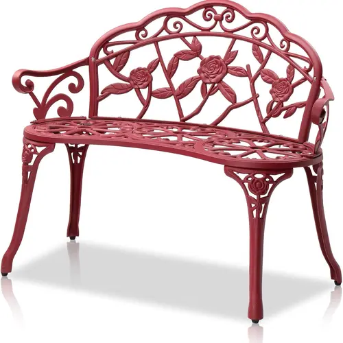 VINGLI 38.5" Outdoor Metal Rose Bench - 2-Person Home Outdoor Furniture with Lightweight Steel-Cast Iron-Aluminum Frame, Antique Powder Coat Finish, Easy Setup Pathside Perch for Patio, Deck
