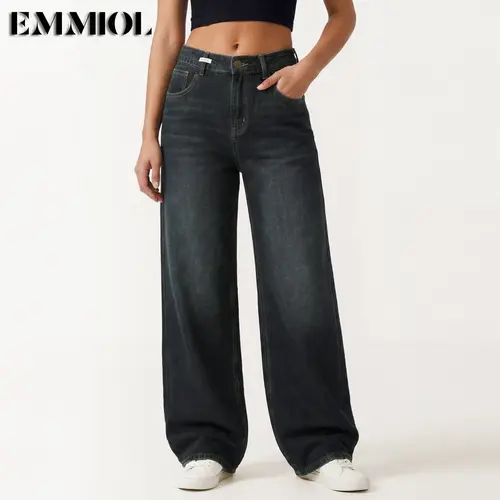 EMMIOL【Back to School】Low Rise Baggy Jeans for Women 90s Y2K Vintage Wide Leg Denim Pants for Students Streetwear Boyfriend Style SohoChic