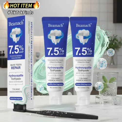Hydroxyapatite Beamach Remineralizing Mint Toothpaste - Fluoride-Free, Gentle Formula for Sensitive Teeth, Enamel Repair, Gum Repair & Oral Daily Care, Teeth Whitening, Refreshing Flavor, 4.23oz, Remineralizing Toothpaste, Daily Care Toothpaste backtoscho