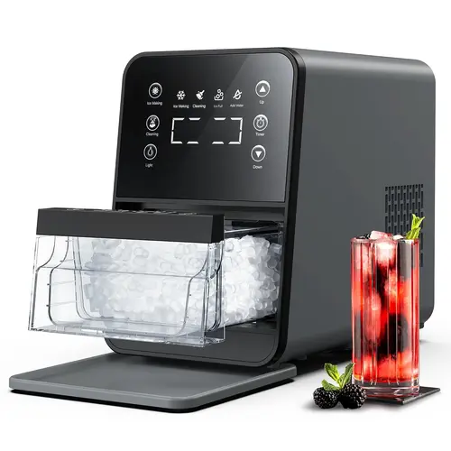 ecozy Nugget Ice Maker Countertop with Intuitive Ergonomic EcoScreen One-Touch Timer 33Lbs/24H Pull-Out Basket 3Lbs Storage Self-Cleaning Ice Machine