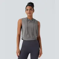 Halara Hooded Drawstring Sleeveless Cropped Running Tank Top #BackToSchool