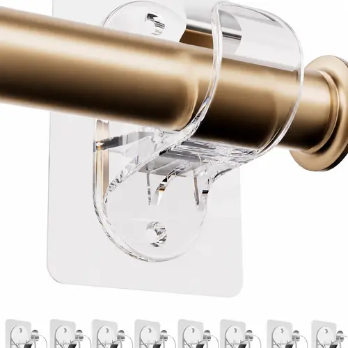 Antimbee 8-Pack Adhesive Curtain Rod Brackets, No-Drill Damage-Free Holders for Max 1.3" Rod, Heavy-Duty 18 lbs, Renter-Friendly for Apartment, Stretch Wrinkle-Resistant Anti-Shrink Bathroom Accessory,sohochic