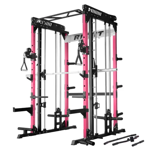 RITFIT Pink M1 Pro/2.0 Heavy-Duty Steel Multifunctional Smith Machine - Indoor Power Rack Home Exercise Equipment with Cable Crossover System, Squat Rack, Adjustable Strength Training Gear
