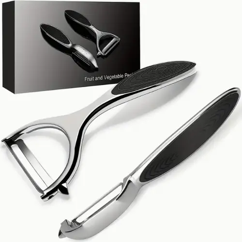 2-Piece Stainless Steel Kitchen Peeler Set - Straight Blade, Lightweight Non-Slip Handle, BPA-Free, Food-Contact Safe, Durable, Built-In Eye Remover, Smooth, Faster, Easier, Reduce Waste, Save Time, More Efficient Meal Prep for Home Cooks, Kitchenware
