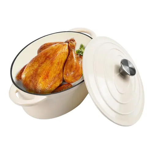 Oval Enameled Cast Iron Dutch Oven - 3.5L (4.5QT) Heavy-Duty Casserole Pot with Lid & Dual Handles, Induction-Safe, 500°F High-Temp Tolerance for Sear & Bread Baking, Refrigeration-Compatible, Cooking BBQ Camping Outdoor Kitchen Supplies for Family