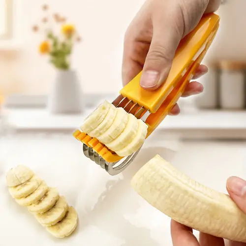 PP Banana Slicer - Non-Toxic Durable Plastic Kitchenware Utensils, Multi-Use Fruit Vegetable Slicer with Handle for Efficient Ham Sausage Cutting, Fruit Salad Prep,sohochic