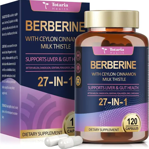 Totaria 27-in-1 Berberine Supplement with Ceylon Cinnamon, Milk Thistle for Immune, Better Figure, Liver & Gut Health, Vegan Supplements