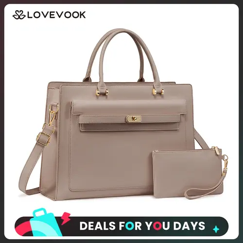 LOVEVOOK 15.6Inch Laptop Handbag for Women,Waterproof PU Leather Crossbody Bag with Adjustable Shoulder Strap,Multi-Compartment Work Tote Bag,Suitable for Various Occasions,TikTokShopBackToSchool