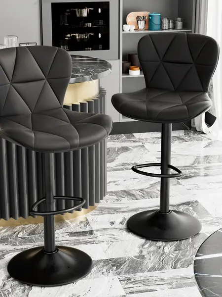 Modern Bar Stools, Adjustable Faux Leather Upholstered Swivel Bar Stools, Counter Height Bar Chairs with Back for Kitchen Island, Black
