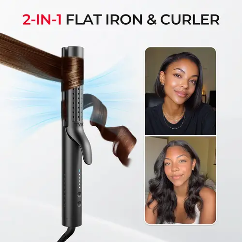 TYMO AIRFLOW 2-in-1 Salon-Grade Multifunctional Styler - Adjustable Hair Straightener & Waver with Negative Ionic Ceramic Plates, Anti-Scald Safety, Easy Temp Control, Quick Bouncy/Easy Curls, Silky Straight Results, Gift for All Hair Types,toolupgrade