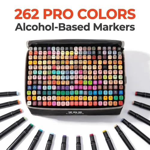 KIDGENIUS Dual-Tip Alcohol Markers Starter Kit (262/168120) - Double Ended Broad Tip Paint Markers, Unisex Art Color Set for Beginner Artists, Easy-Blending Fast-Dry, Art Drawing Supplies, Birthday Gift for Cartoons & Designs, Dual-Tip Paint Markers, Colo