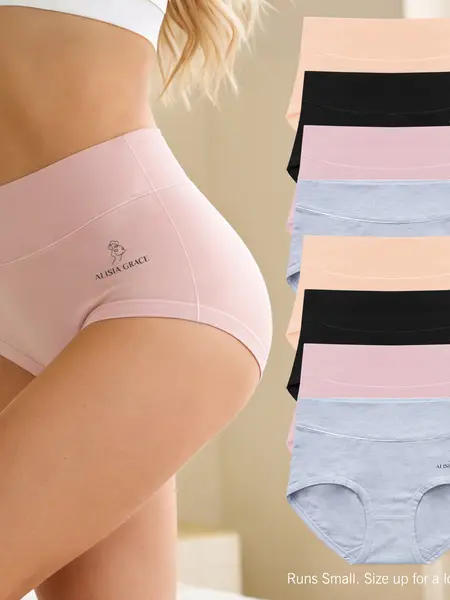 Women's Mid-High Waist Underwear in Muti-packs: 8pcs, 4pcs; - Hipster Style, Full Coverage Soft Ladies Briefs , Womenswear, Fit Breathable Everyday Cotton Underwear Solid Seamless Panties (Size Up)
