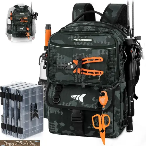 KastKing BaitSpace 50L Fishing Tackle Backpack with Removable Bait Binder & 4 Tackle Boxes, Rod Holders Storage Fishing Gear SummerVibes