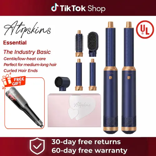 8-in-1 High-Speed Hair Dryer & Styler Combo Set - Automatic Hair Curler, Volumizing Blowout Brush, Fast-Drying Straightener for Curls, Blowouts & Smooth Straight Hair, Champagne Gold
