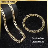 Holylegend Crazy sale 14K Real Gold-Plated Cuban & Figaro & Rope Set, Bracelet, Necklace - 8mm/10mm wide, High Quality Jewelry,Jewelry set,Father's Day Gift