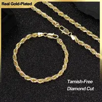 Holylegend 14K Gold-Plated Rope, Cuban, Figaro Set, 24"  Length, Necklaces & Bracelet,Cuban link chain,Father's Day Gift