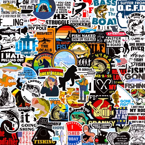 73PCS Funny Fish Labels & Stickers - Waterproof Vinyl Decal, Tackle Box Ready Car Stickers for Office Supplies, Laptops, Bottles