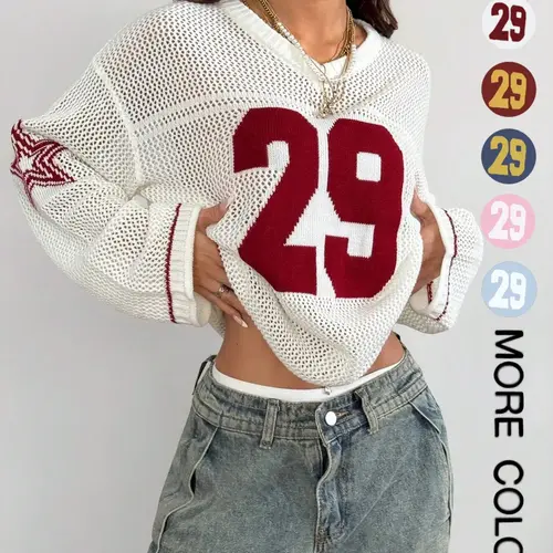 Hollow Football Y2k Long Sleeves Sweater, Summer Women Streetwear, Retro Aesthetic Fashion Casual Everyday Fit Knitting Pullover, Unisex Knitwear Tops, Knitted Sweater for Couple