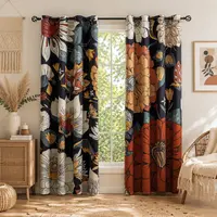 Tyrot Whimsical Boho Floral 100% Blackout Grommet Curtains - 2 Panels, Mid-Century Patterned Colorful Drapes, Thermal Insulated, Wrinkle Resistant, Privacy Window Treatments, Aesthetic Home Decor, Room Decor for Bedroom,sohochic