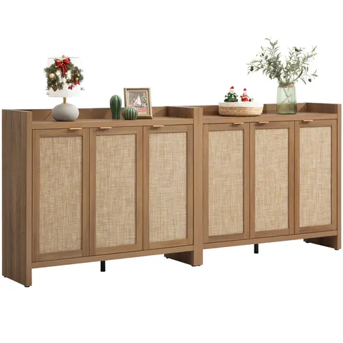 SICOTAS Shoe Storage Cabinet, 30 Pairs Rattan Shoe Cabinet Storage for Entryway, 6-Tier 41" Tall Shoe Cabinet Storage, Boho Farmhouse Storage Cabinet with Doors for Entryway Hallway Living Room Closet