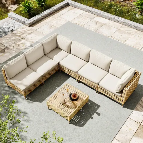 7 Pieces Patio Furniture Set, Outdoor Furniture Set, Sofa Set, Outdoor Seating Group, Durable PE Wicker Rattan Construction, Ideal Sofa Set for Comfortable Lounging Summervibes