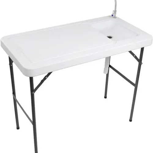 VINGLI Stainless Steel Foldable Camping Table - Heavy Duty Camping Furniture with Storage, 1 Upgraded Sink, 3-Way Garden Hose Connector, Water Spray Nozzle, Metal Grid Rack for Off-Grid Lives, Fish and Game Cleaning, Road Trips